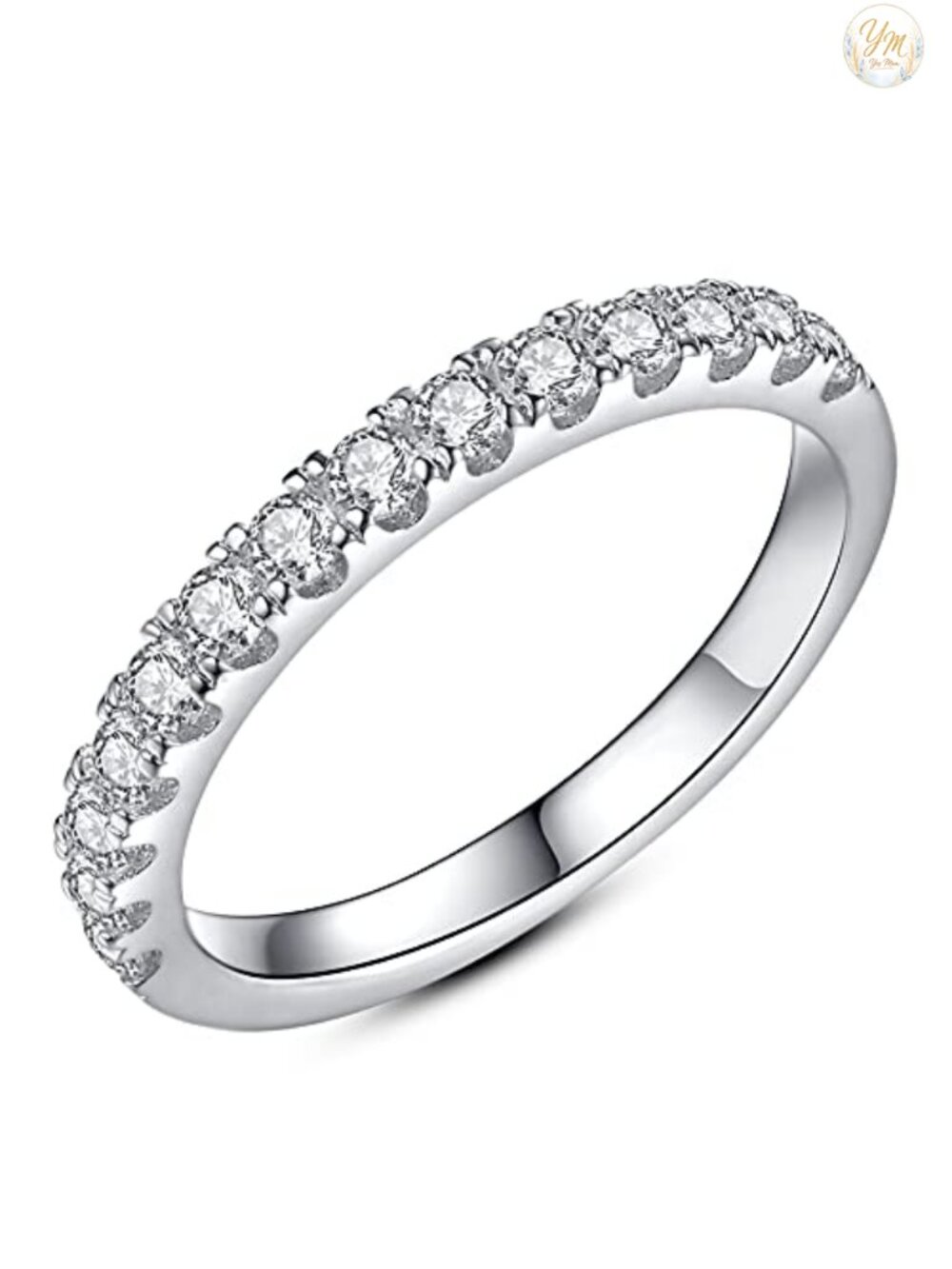 Moissanite Eternity Band Ring 925 Sterling Silver 18K White Gold Plated